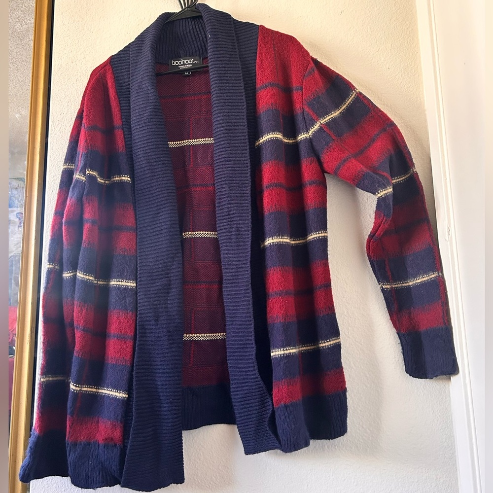 Cozy Plaid Knit Cardigan Sweater